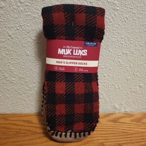 NWT Muk Luks Men's Red Buffalo Check Slipper Socks Size L/XL (11-13)